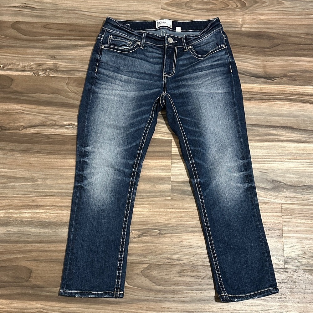 BKE Payton Ankle Skinny Mid Rise Blue Jeans Womens Whiskered Size 27